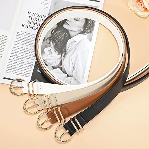2 pieces leather belt golden buckle leather belt for jeans pants dress, 140cm, black beige
