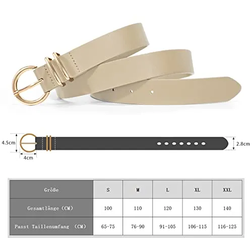 2 pieces leather belt golden buckle leather belt for jeans pants dress, 140cm, black beige