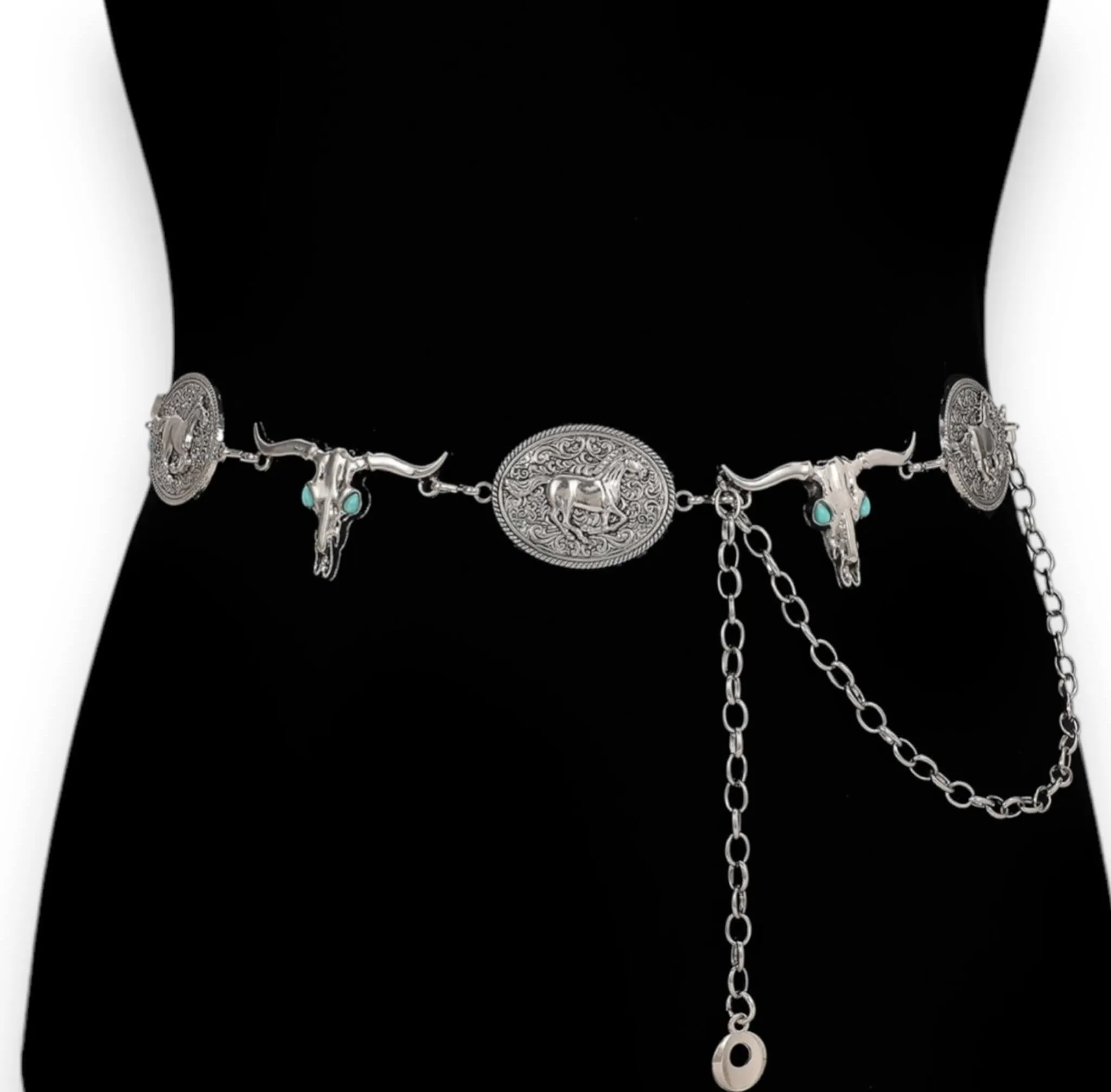Antique Silver Horse Western Style Belt