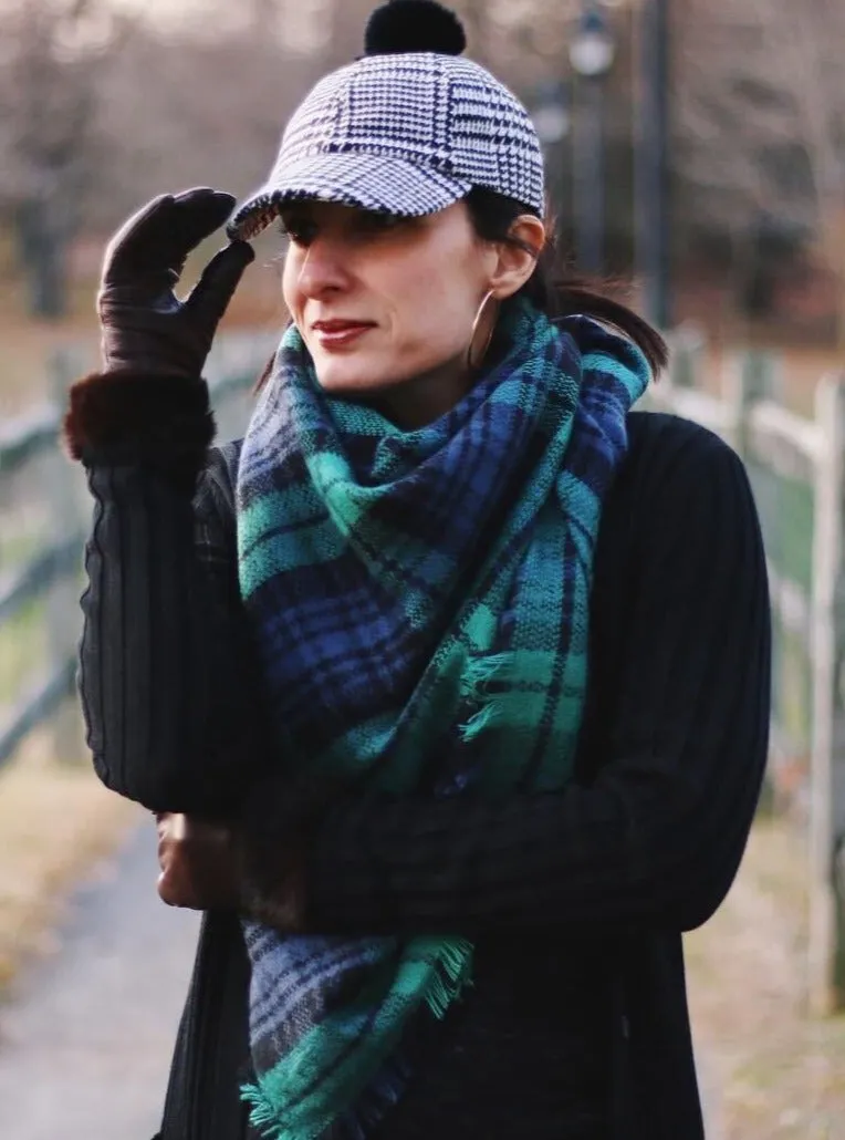 Autumn Plaid Blanket Scarf In Green