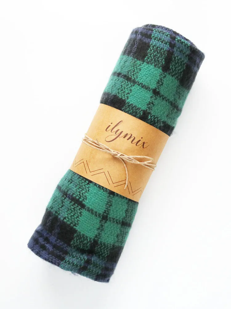 Autumn Plaid Blanket Scarf In Green