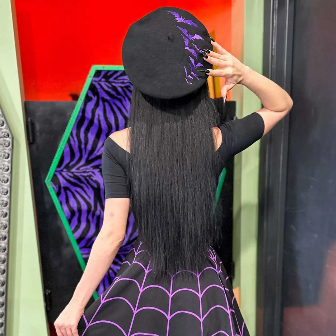 Bat Repeat Purple Beret Hat