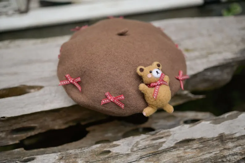 Bear Berets Hat for Women Kids