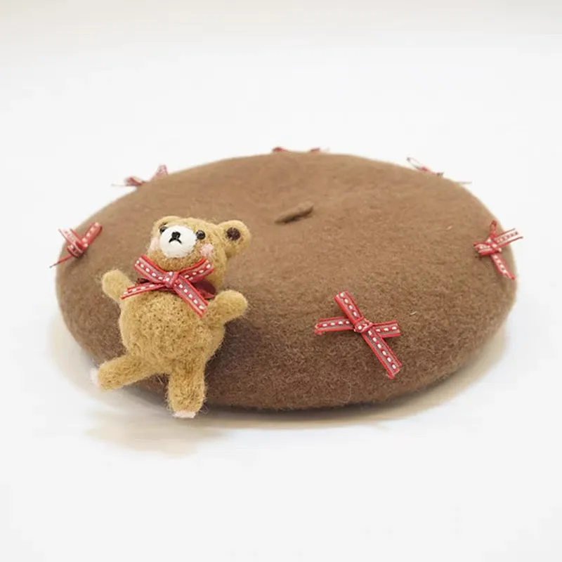 Bear Berets Hat for Women Kids