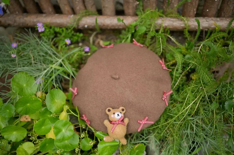 Bear Berets Hat for Women Kids