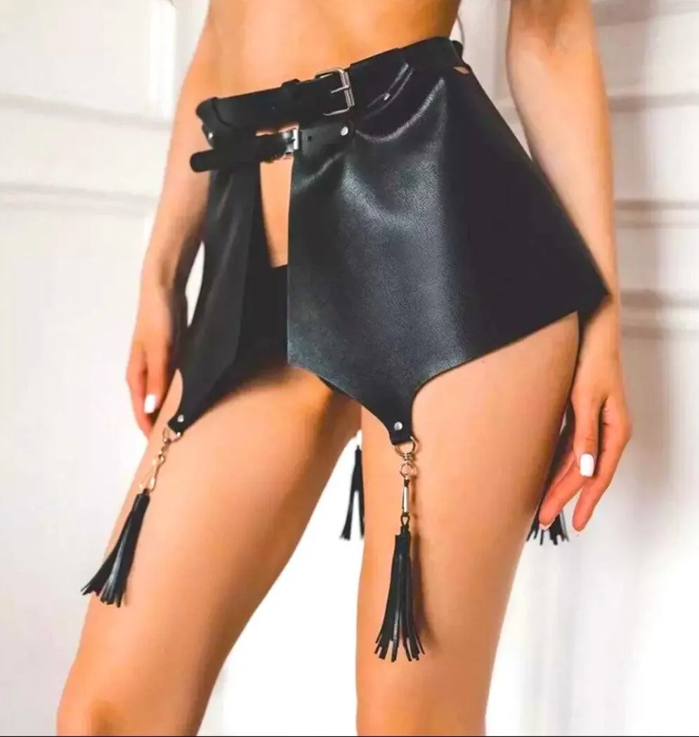 Black Waist Harness Tassels Belt