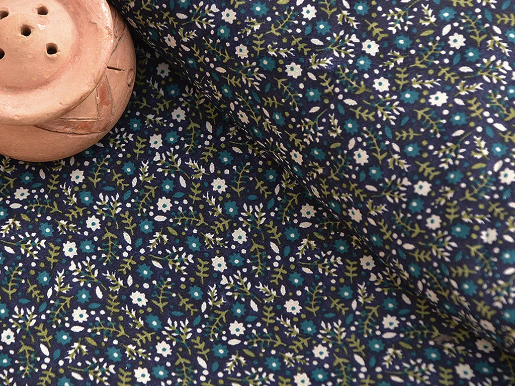 Blue & Green Floral Digital Printed Premium Crepe Fabric