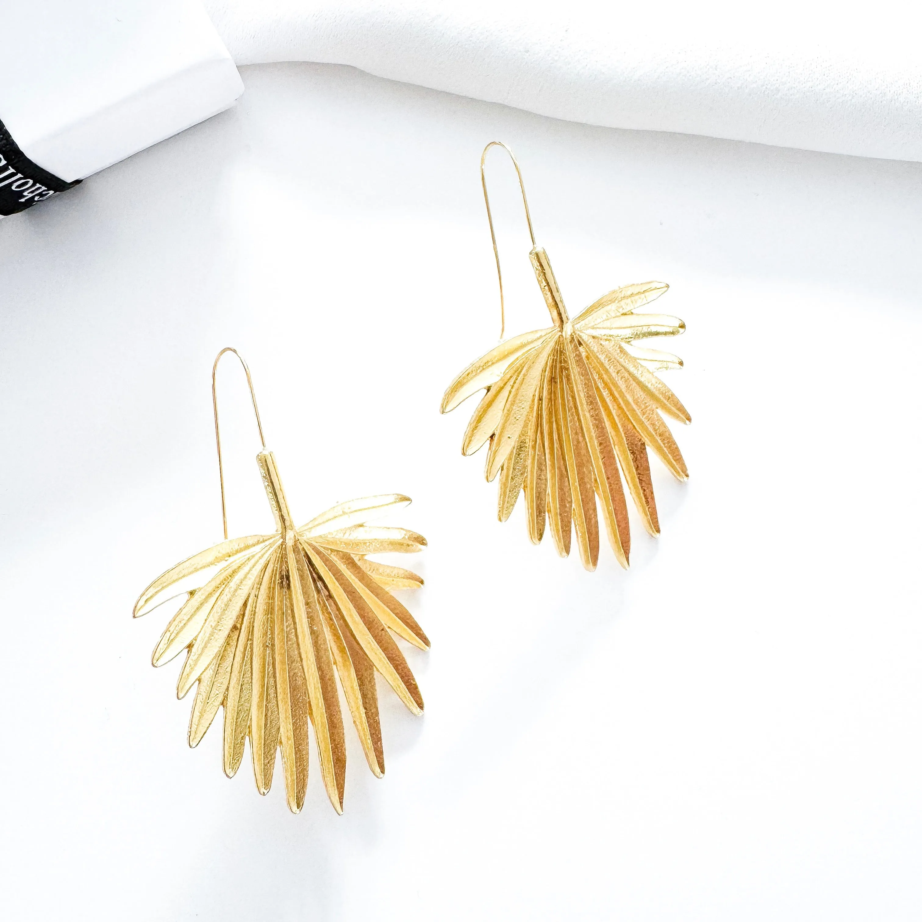 Bold Palm Tree Leaf Gold Earrings