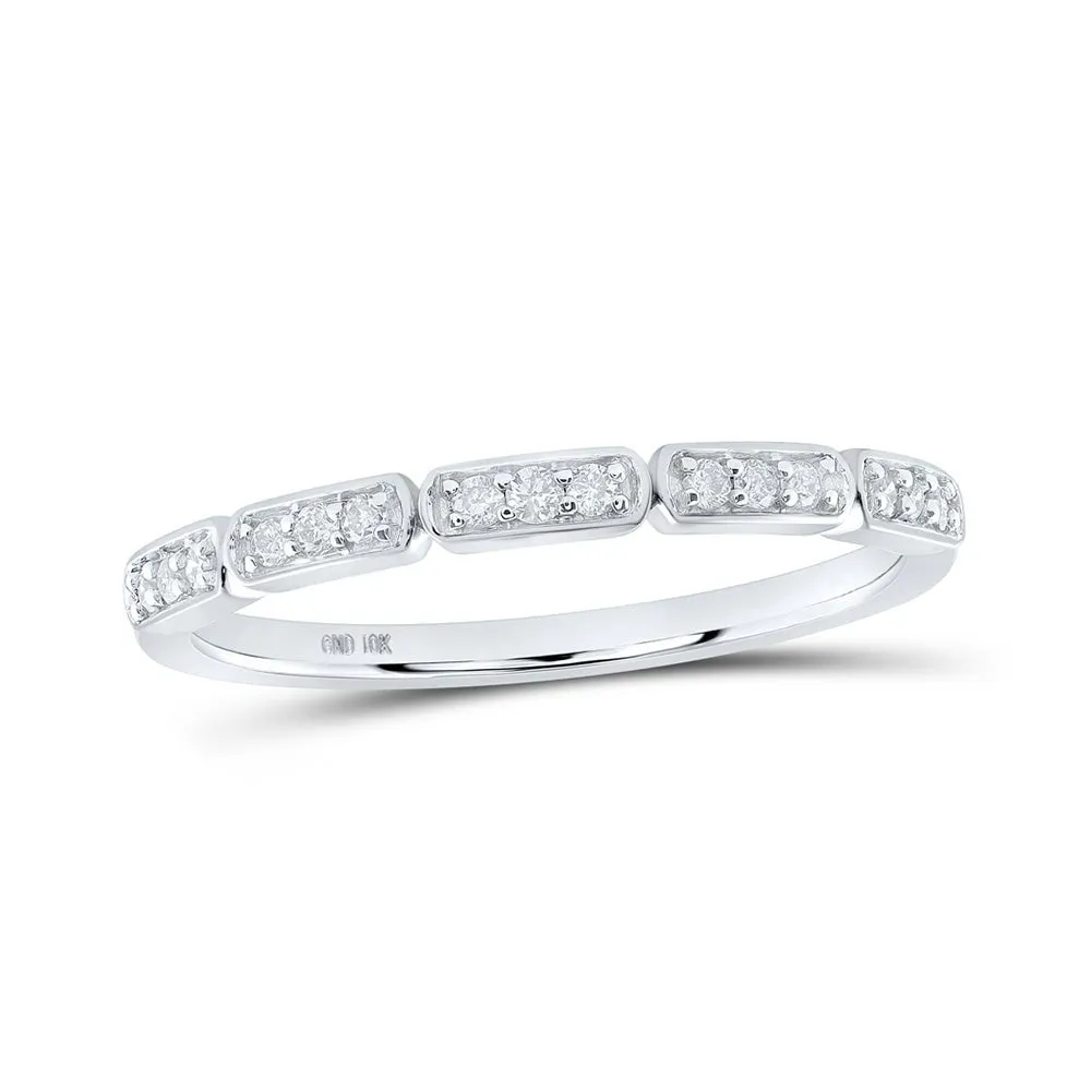 Brilliant Elegance: 10kt White Gold Women's Round Diamond Stackable Band Ring