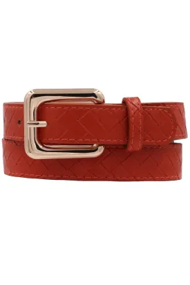 Burnt Orange Weave Pattern Faux Leather Belt