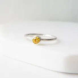 Citrine Silver Ring - 4mm Cubic Zirconia Gemstone with Round Band