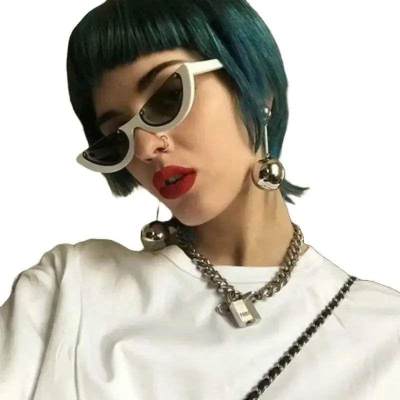 Cool Semi-Rimless Narrow Frame Eye Sunglasses