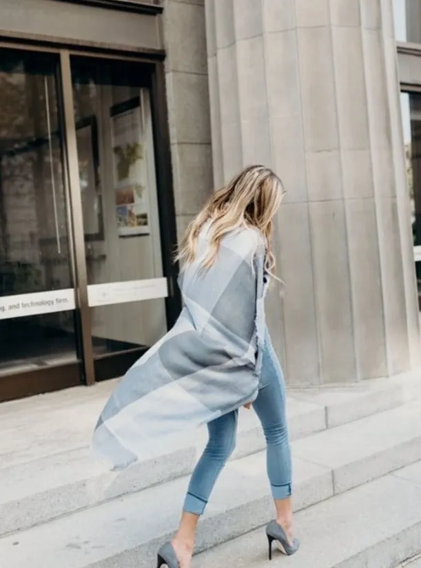Cozy Warm Blanket Scarf In Subtle blue