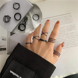 Edgy Black Ring Set -Pack of 6