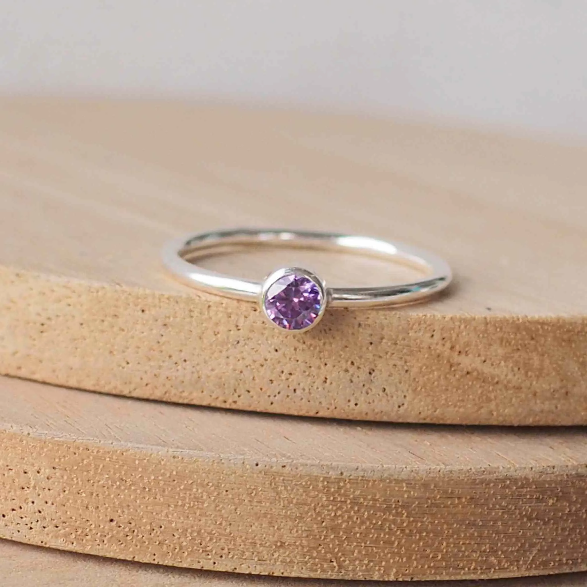 FEBRUARY Birthstone Rings - Silver & Amethyst Cubic Zirconia