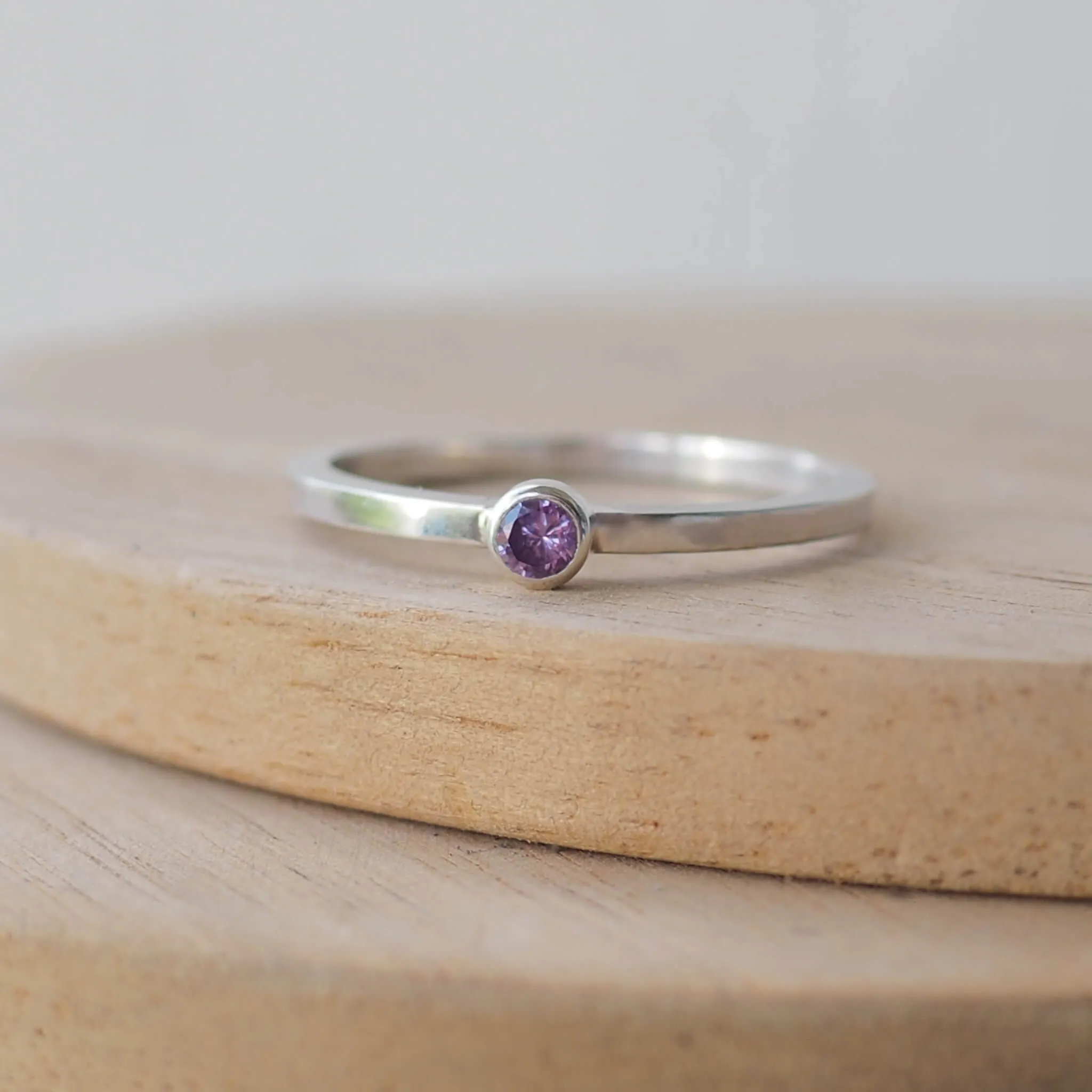 FEBRUARY Birthstone Rings - Silver & Amethyst Cubic Zirconia