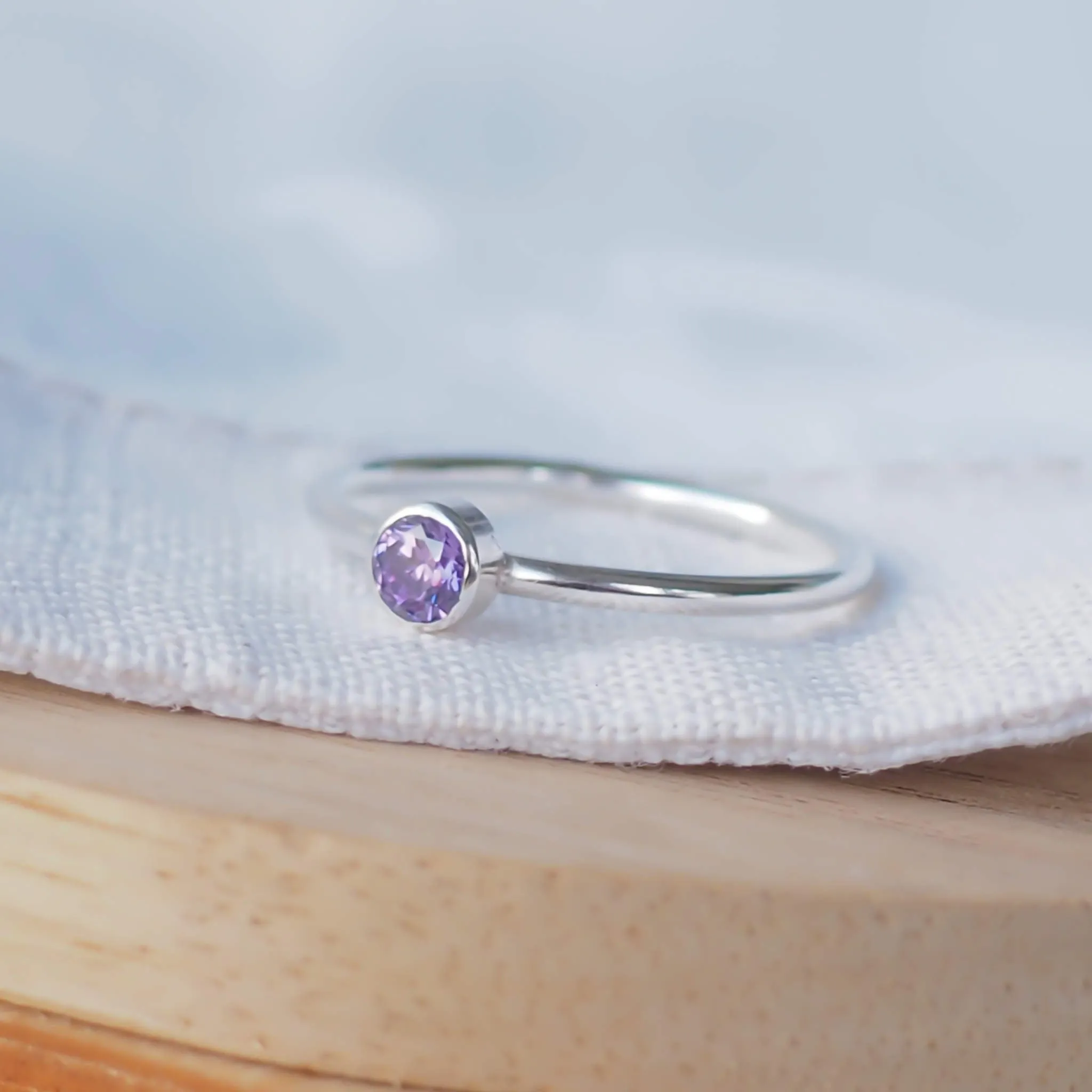 FEBRUARY Birthstone Rings - Silver & Amethyst Cubic Zirconia