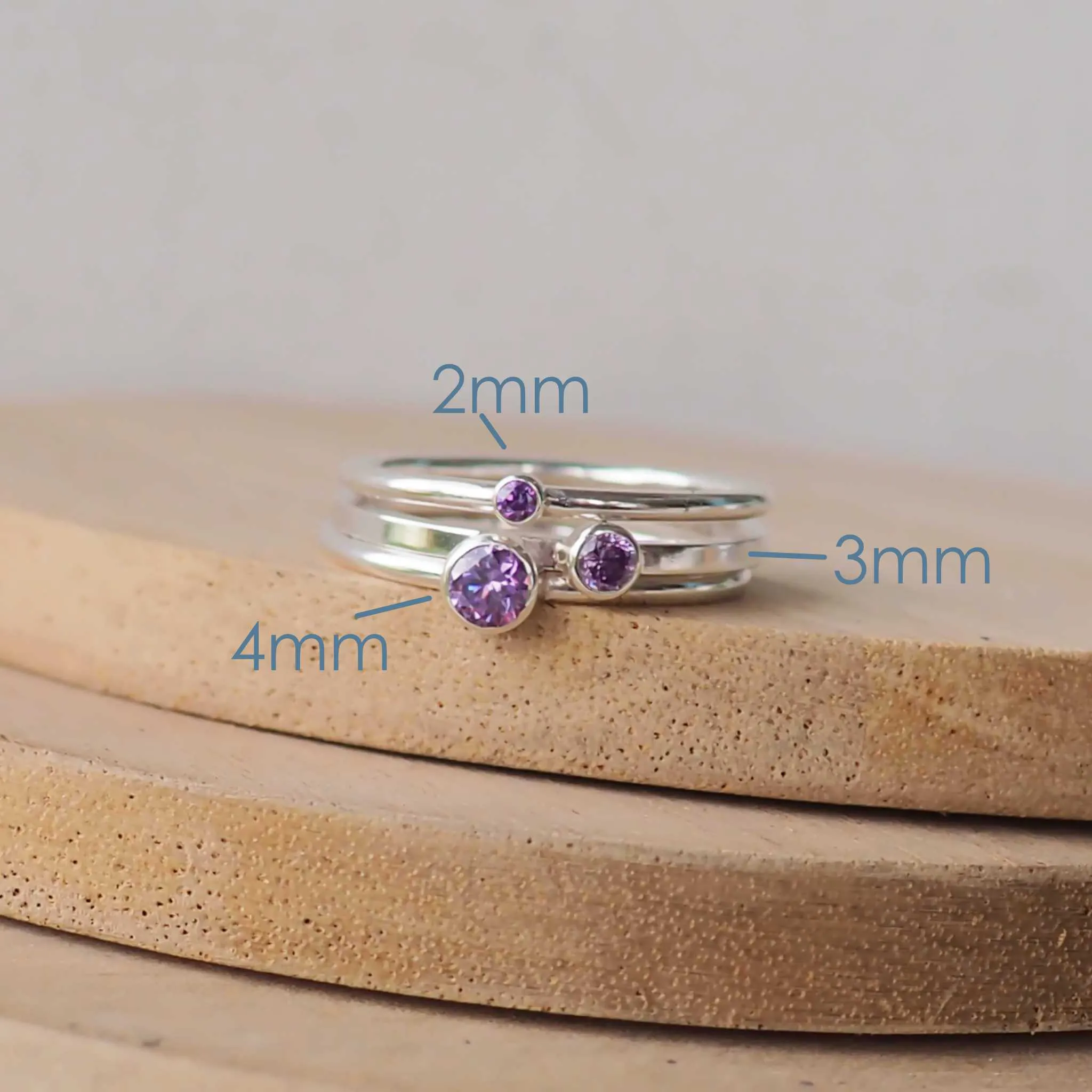 FEBRUARY Birthstone Rings - Silver & Amethyst Cubic Zirconia