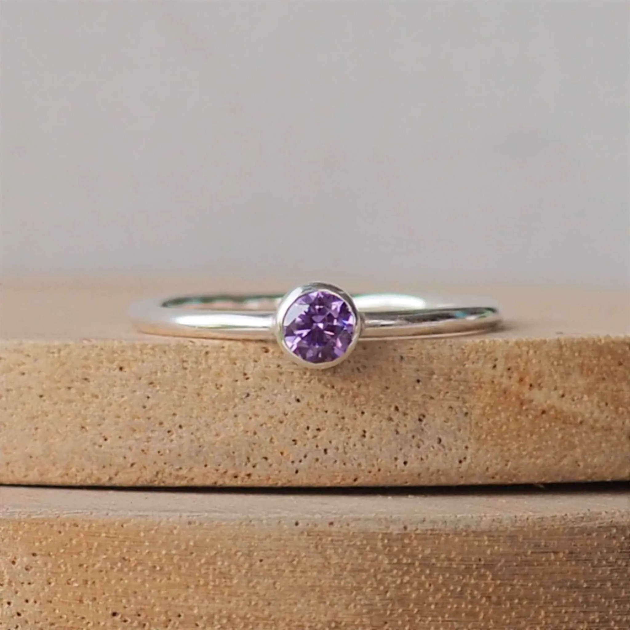 FEBRUARY Birthstone Rings - Silver & Amethyst Cubic Zirconia
