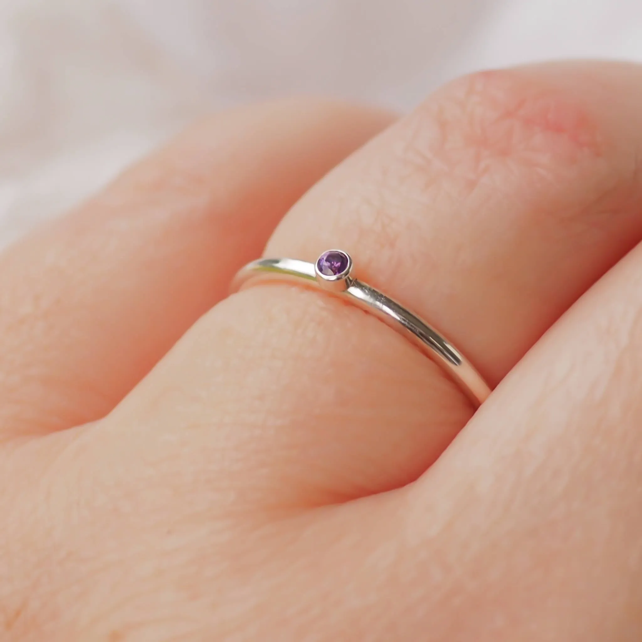 FEBRUARY Birthstone Rings - Silver & Amethyst Cubic Zirconia