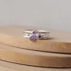 FEBRUARY Birthstone Rings - Silver & Amethyst Cubic Zirconia