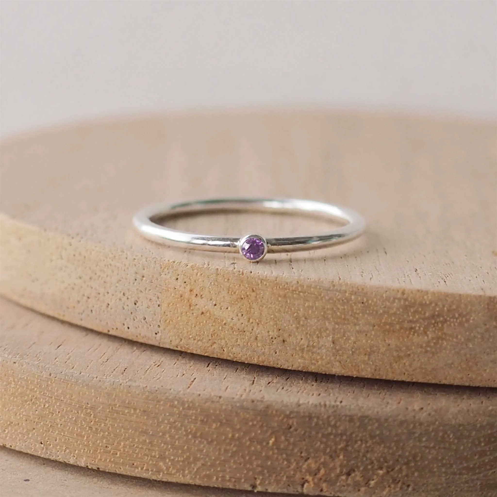 FEBRUARY Birthstone Rings - Silver & Amethyst Cubic Zirconia