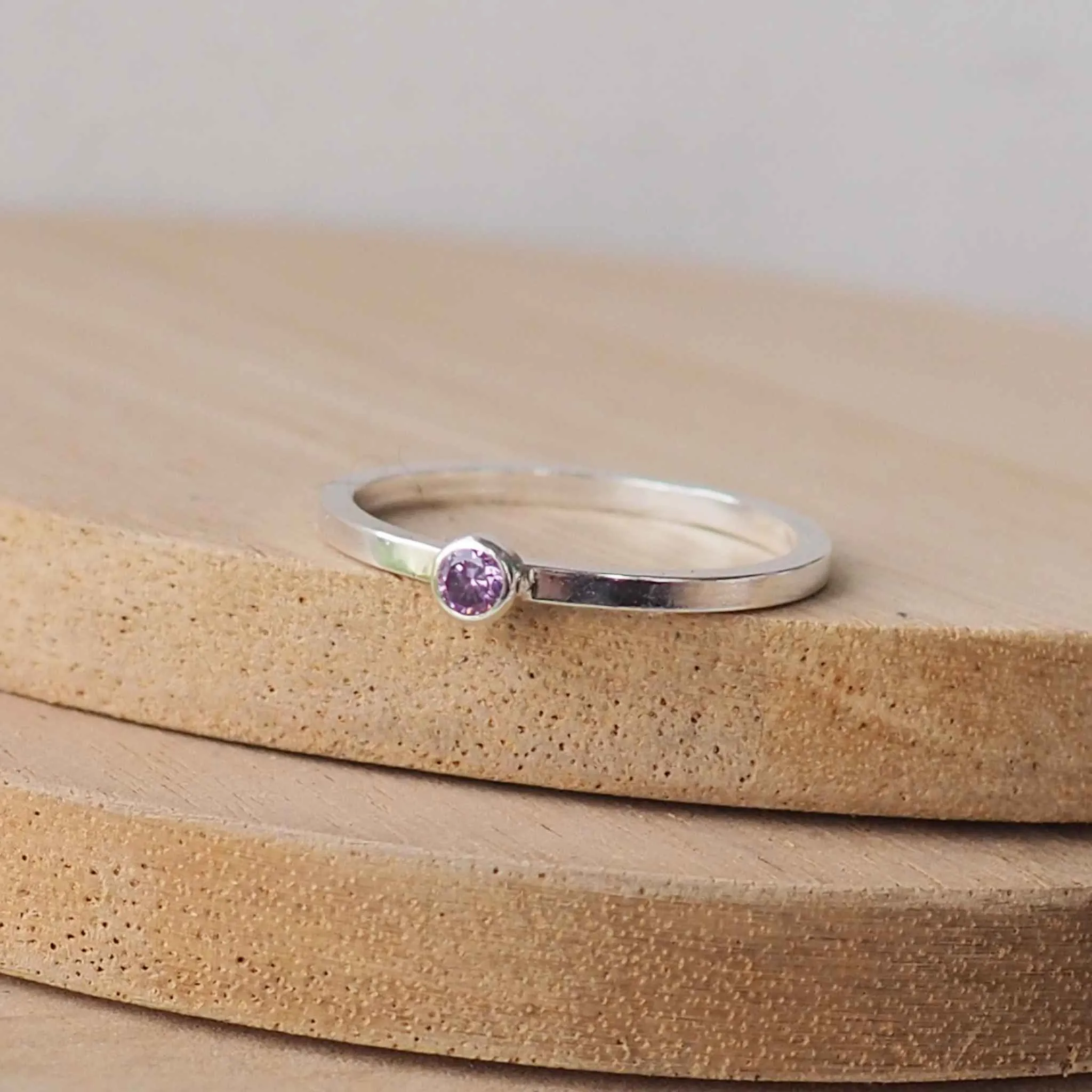 FEBRUARY Birthstone Rings - Silver & Amethyst Cubic Zirconia