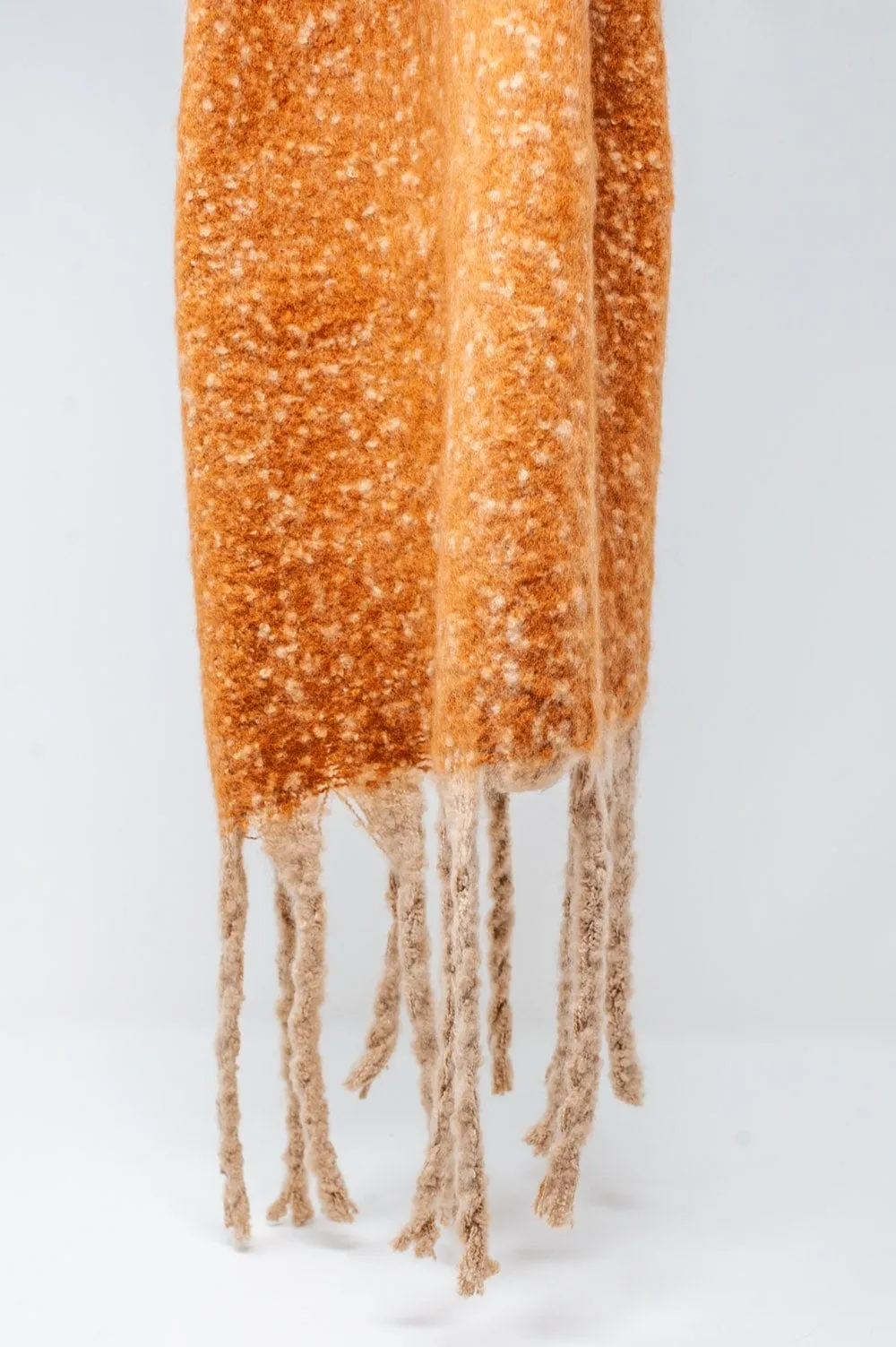 Fluffy Tassel Scarf In Beige
