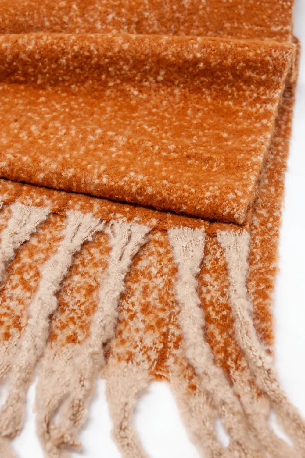 Fluffy Tassel Scarf In Beige