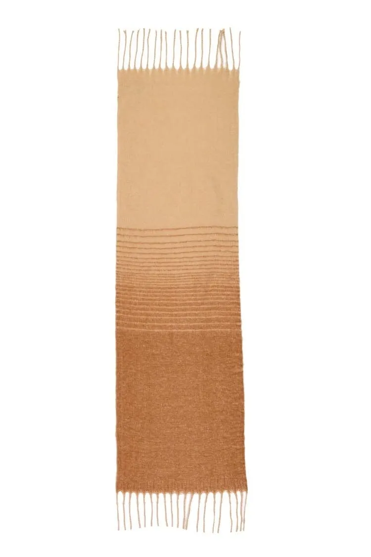 Fringed Striped Scarf In Beige