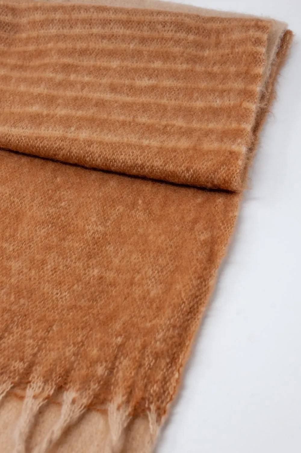 Fringed Striped Scarf In Beige