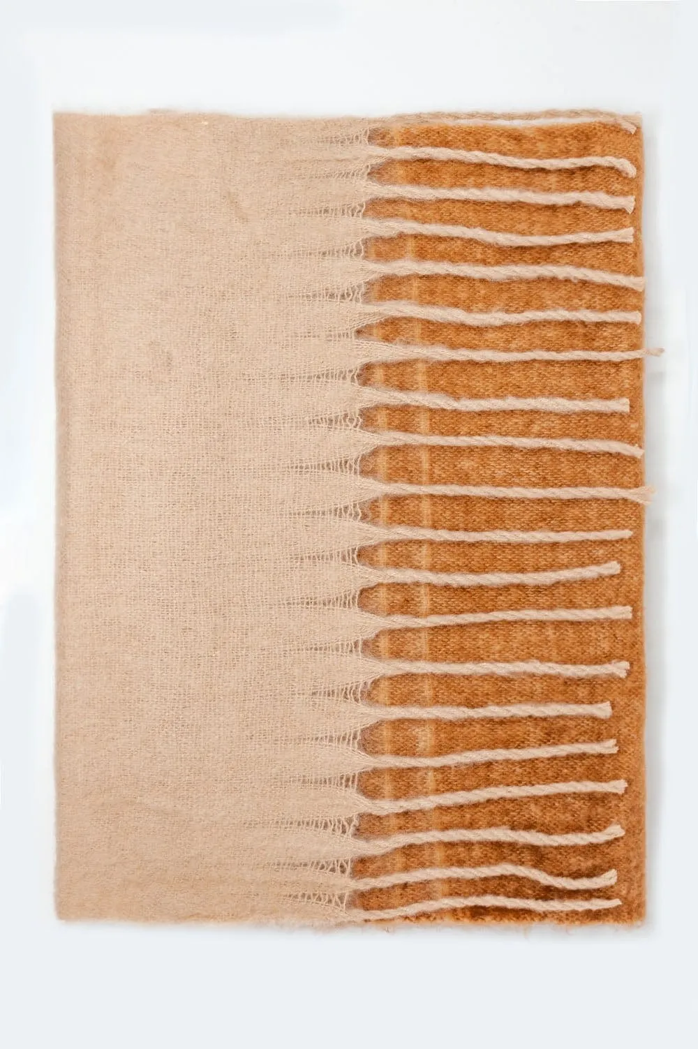 Fringed Striped Scarf In Beige