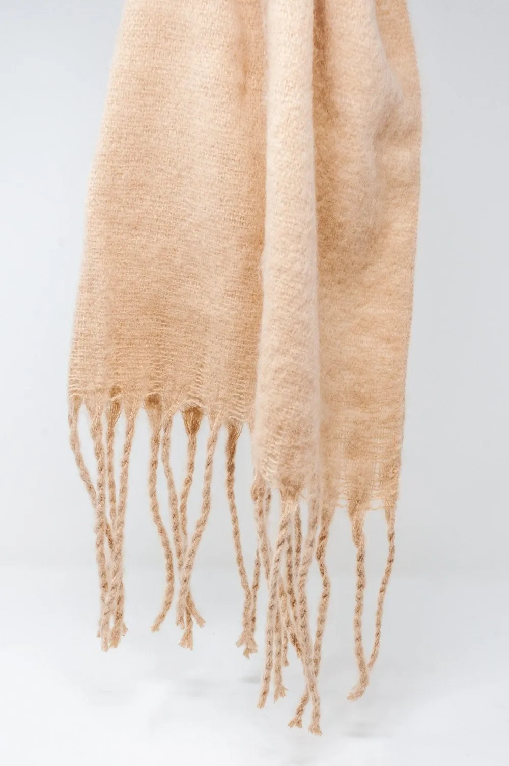 Fringed Striped Scarf In Beige