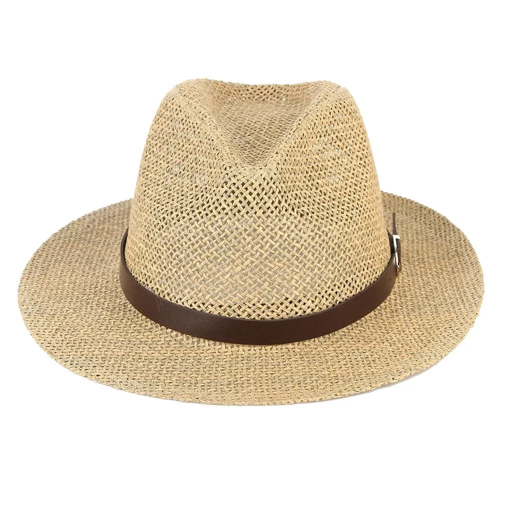 GEMVIE Fedora Straw Sun Hat Decorative Leather Belt for Men Women Panama Style Trilby Summer Hat