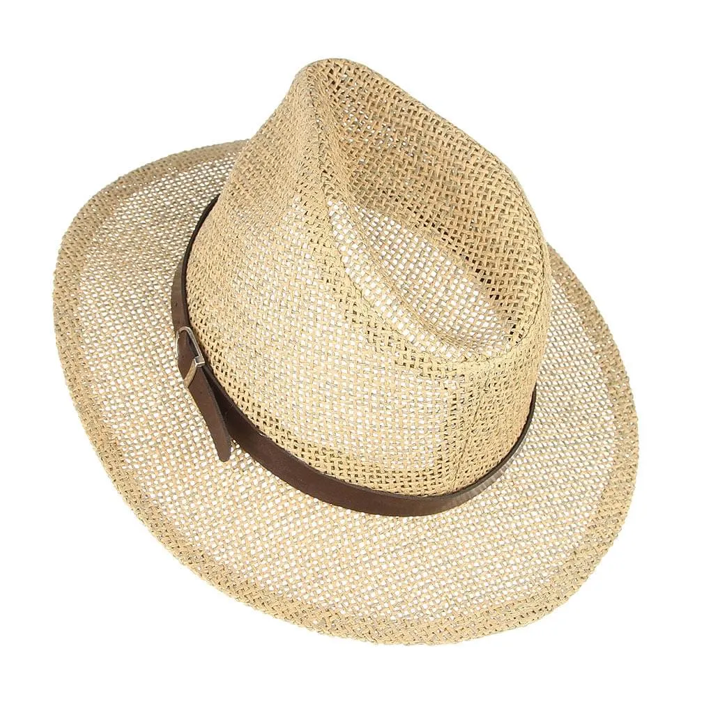 GEMVIE Fedora Straw Sun Hat Decorative Leather Belt for Men Women Panama Style Trilby Summer Hat