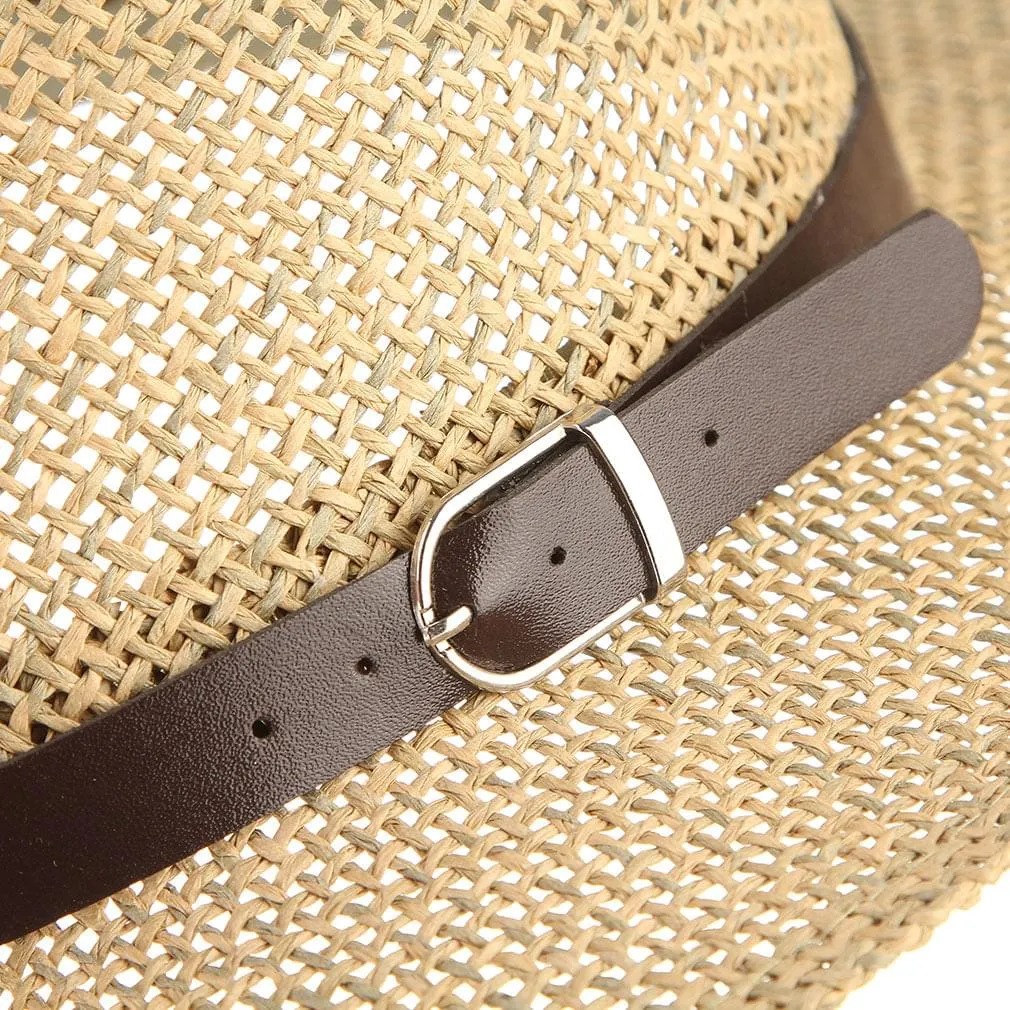 GEMVIE Fedora Straw Sun Hat Decorative Leather Belt for Men Women Panama Style Trilby Summer Hat