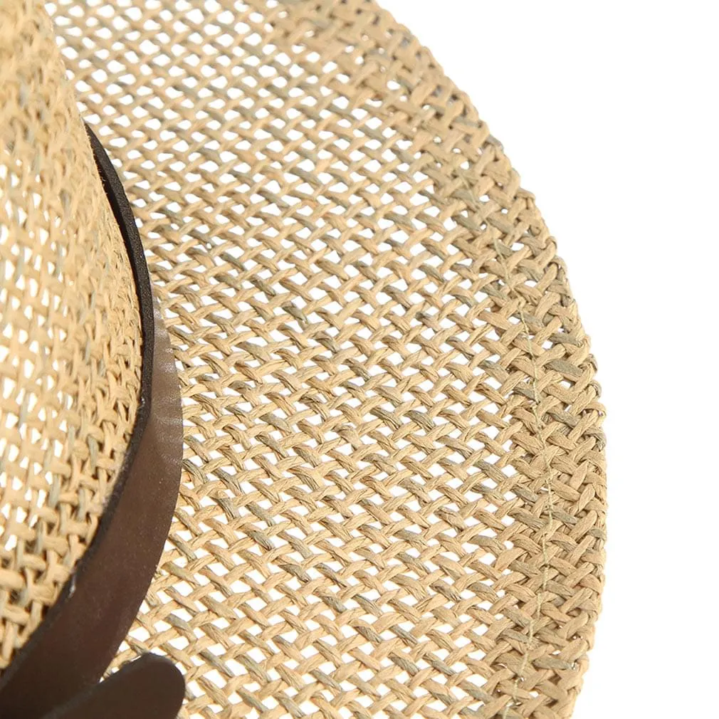 GEMVIE Fedora Straw Sun Hat Decorative Leather Belt for Men Women Panama Style Trilby Summer Hat