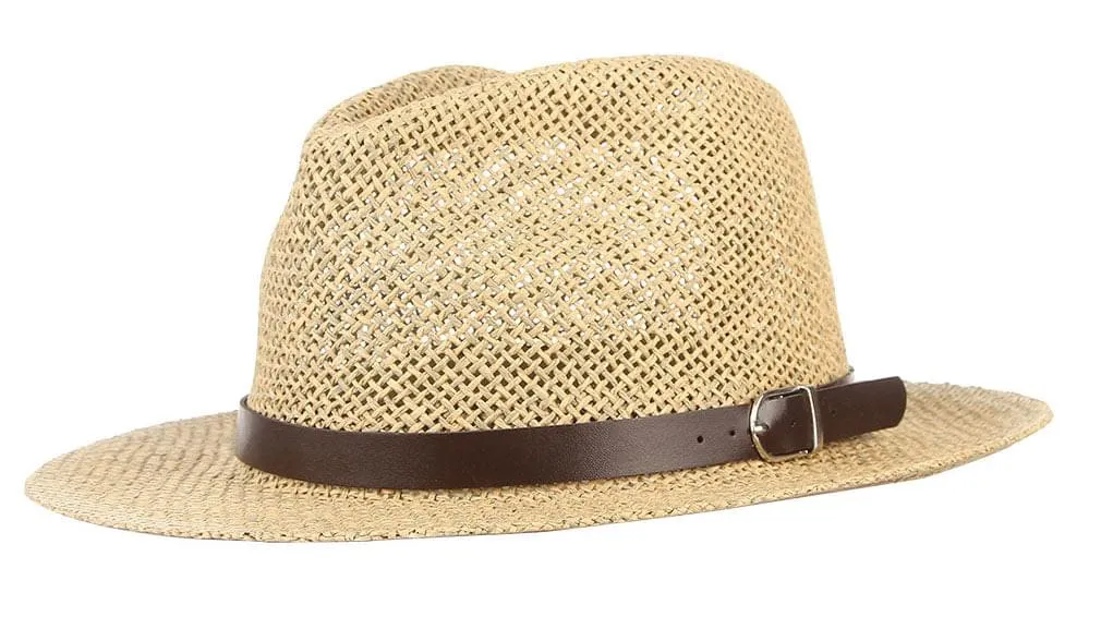 GEMVIE Fedora Straw Sun Hat Decorative Leather Belt for Men Women Panama Style Trilby Summer Hat