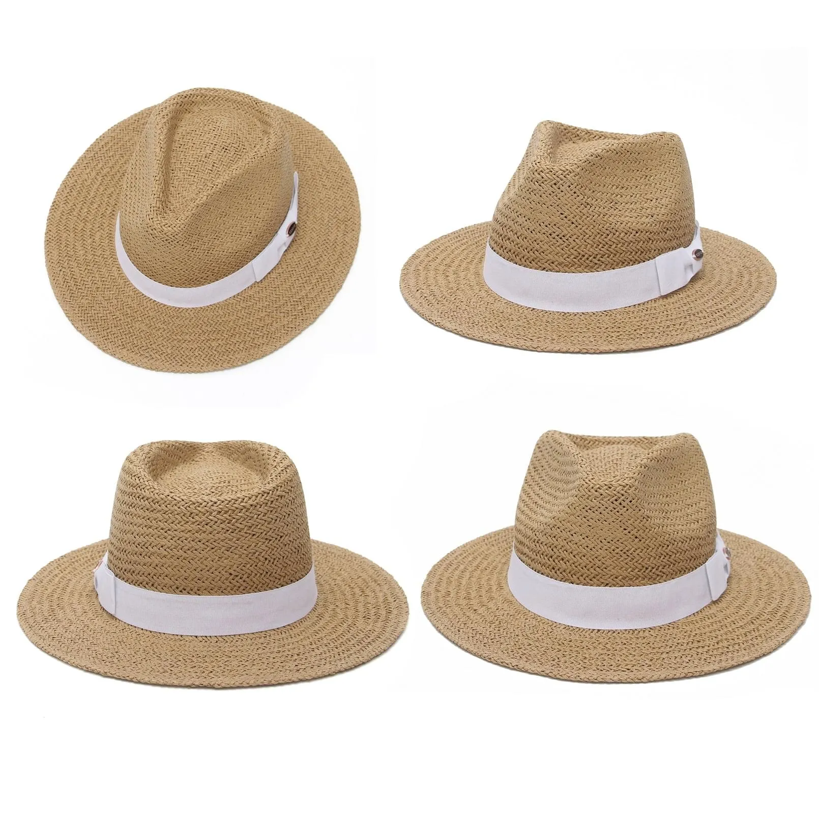 GEMVIE Straw Panama Hat for Women Mens Summer Beach Straw Fedora Cap Wide Brim Straw Sun Hat
