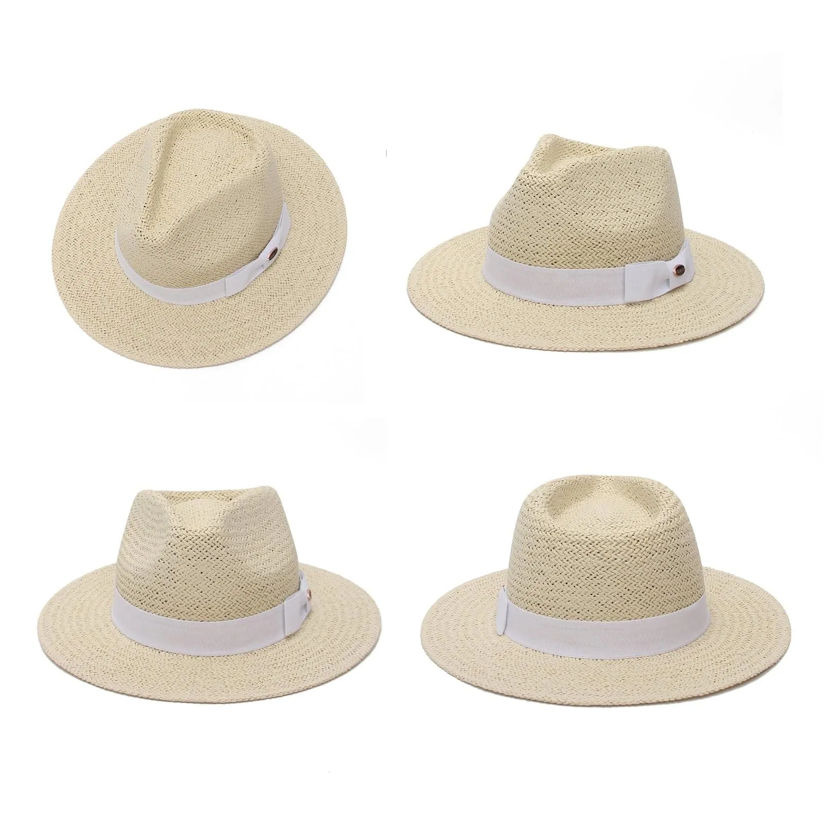 GEMVIE Straw Panama Hat for Women Mens Summer Beach Straw Fedora Cap Wide Brim Straw Sun Hat
