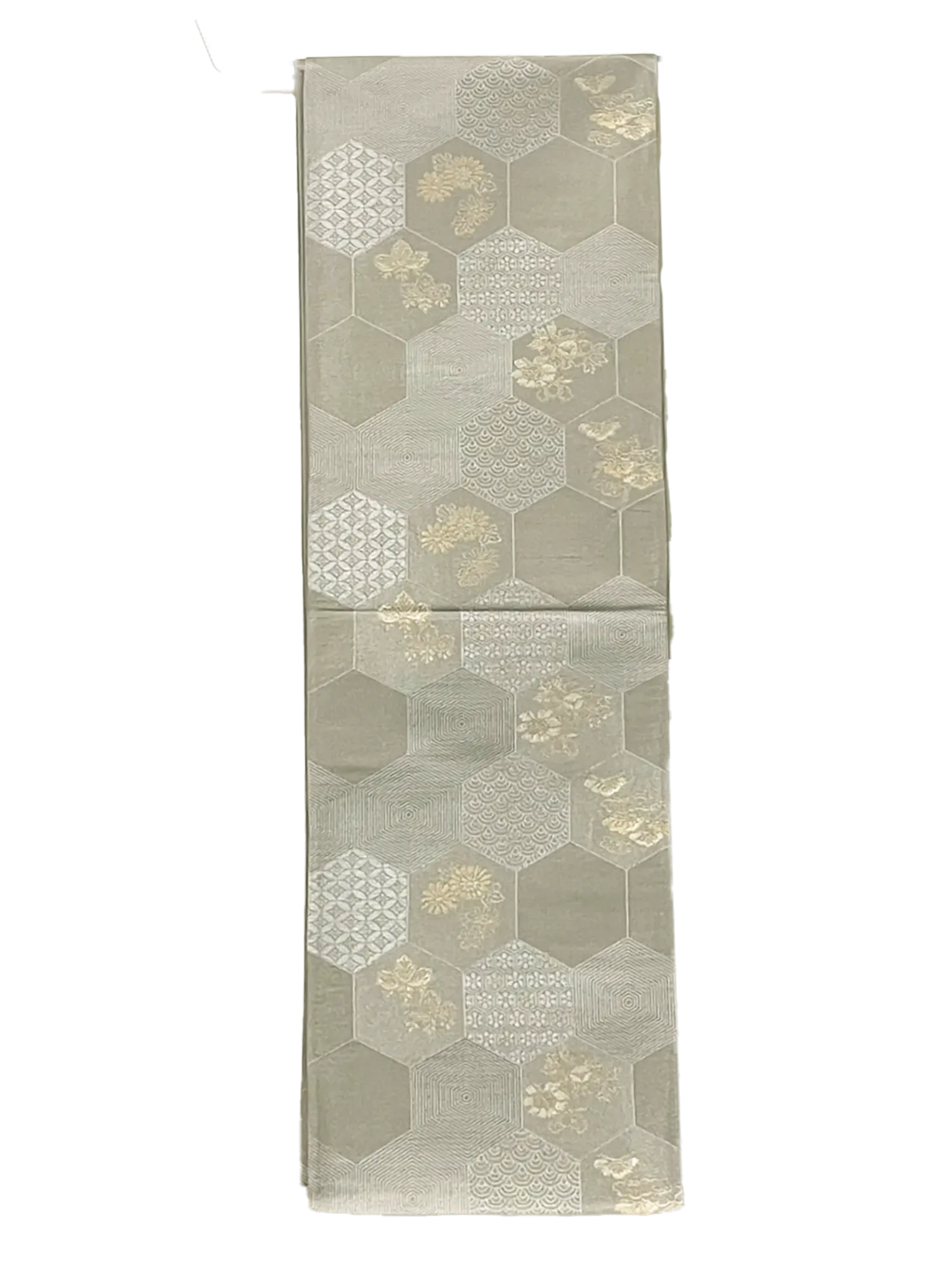 Japanese Kimono Vintage Fukuro Obi - Beige, Japanese traditional flowers