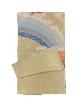 Japanese Kimono Vintage Fukuro Obi - Gold, Rainbow and Cloud