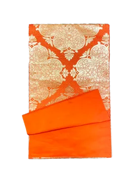 Japanese Kimono Vintage Fukuro Obi - Orange, Big Flower emblem