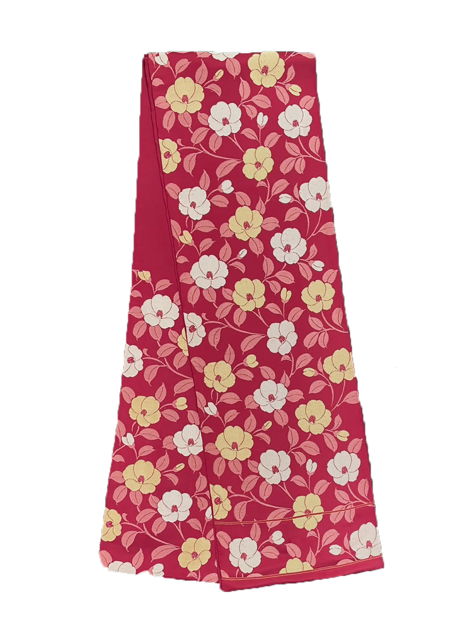 Japanese Kimono Vintage Fukuro Obi - Red, Gold Japanese Flowers