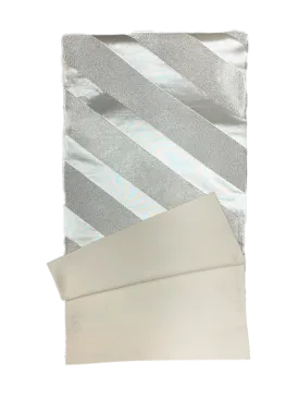 Japanese Kimono Vintage Fukuro Obi - White and Silver Striped pattern