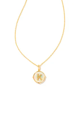 Kendra Scott: Letter K Gold Disk Pendant Necklace - Iridescent Abalone
