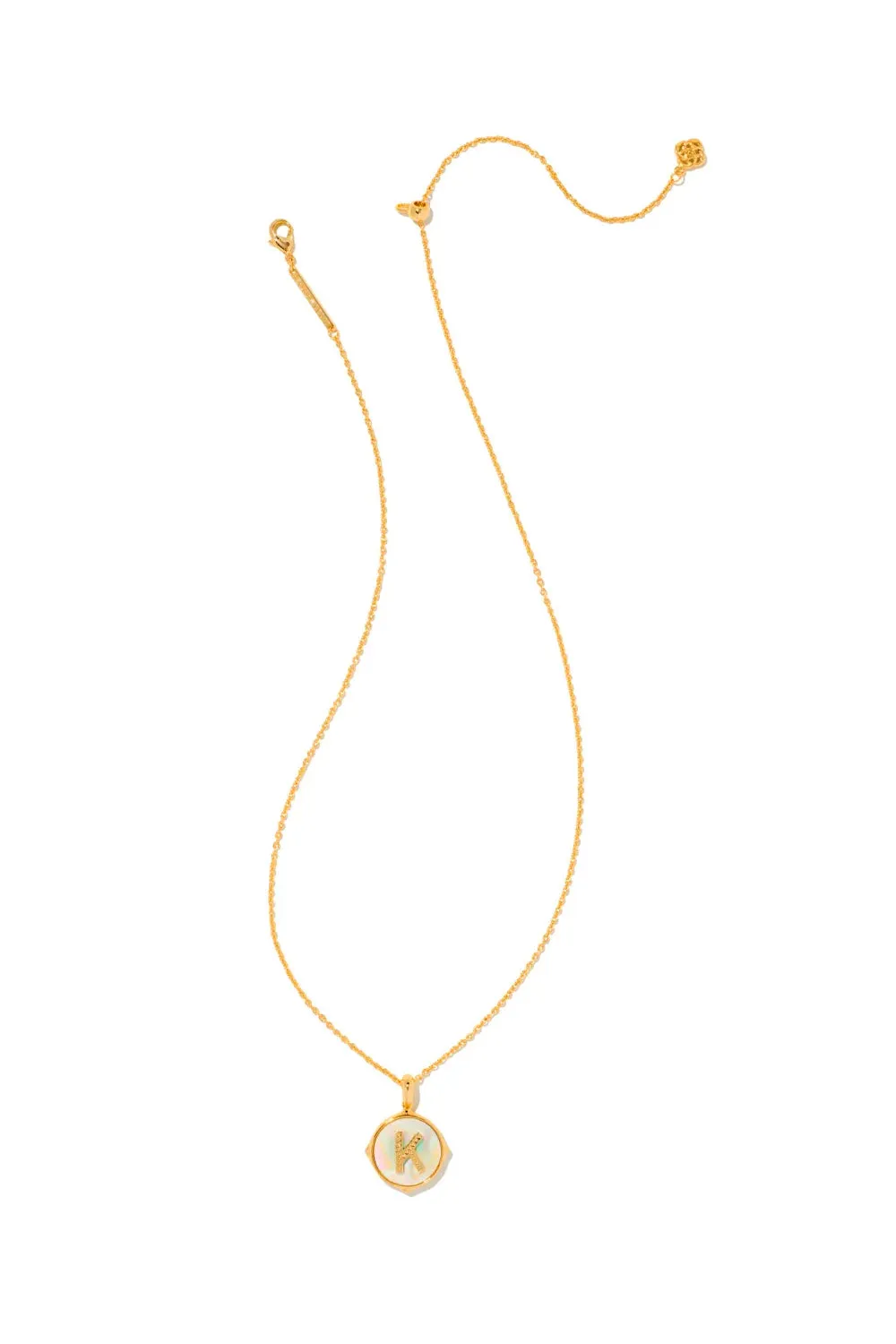 Kendra Scott: Letter K Gold Disk Pendant Necklace - Iridescent Abalone