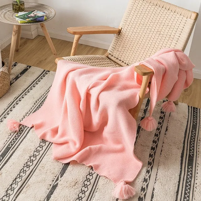 Knitted Tassels Throw Blanket