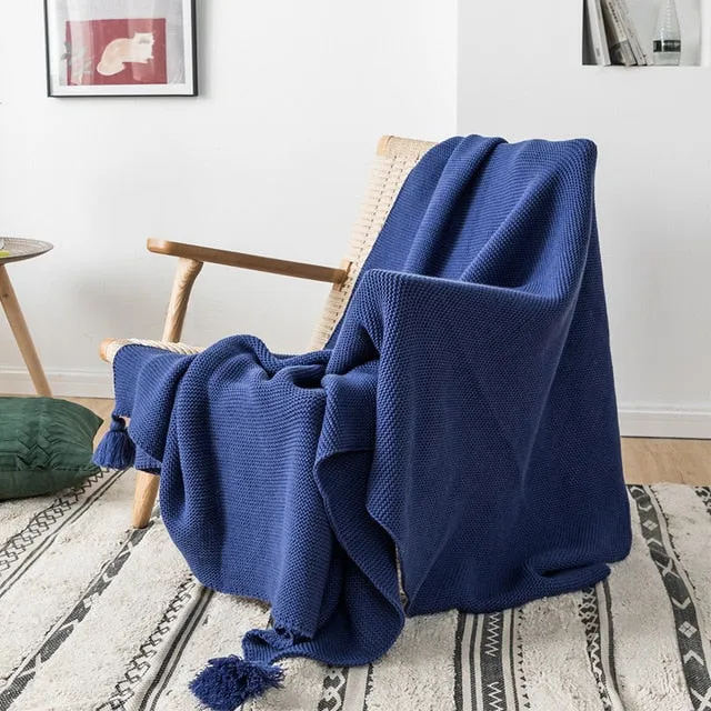 Knitted Tassels Throw Blanket