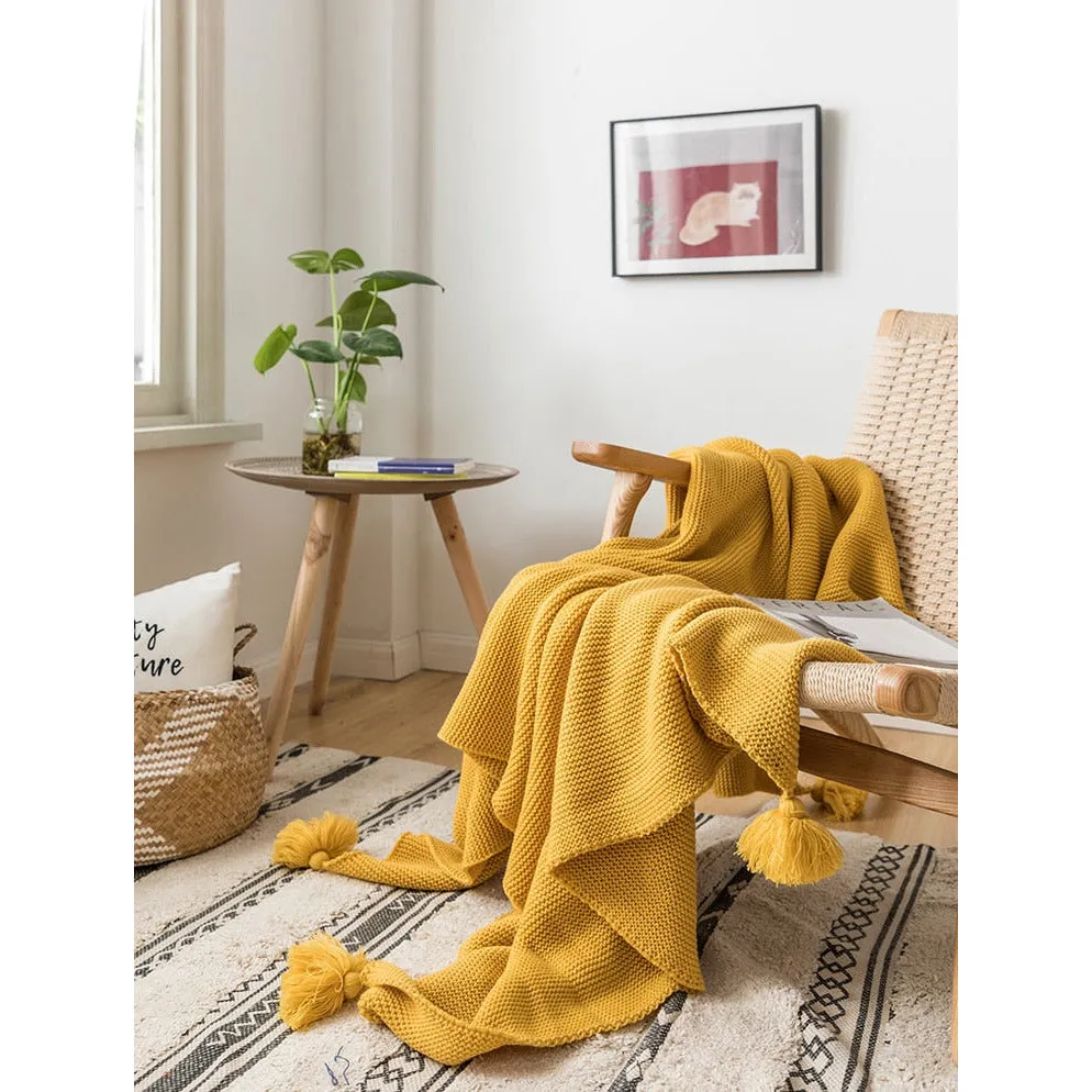 Knitted Tassels Throw Blanket